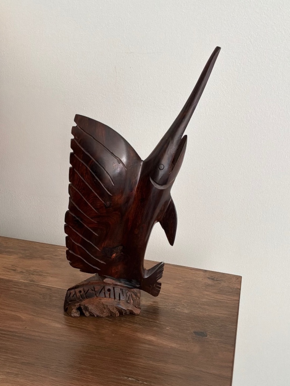 Vintage MCM Hand-Carved Ironwood Sailfish Sculpture 10”